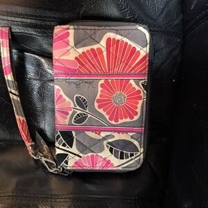 Vera Bradley Pink and Gray Floral Quilted Wristlet Wallet